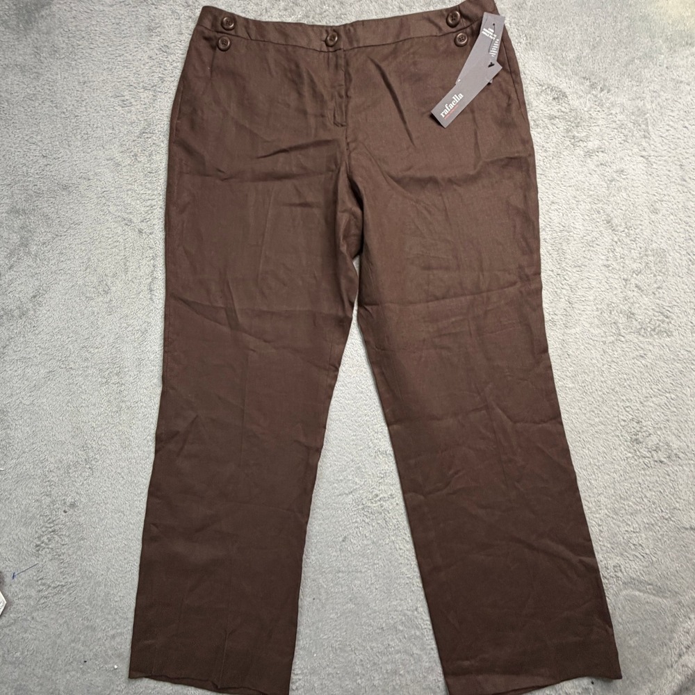 Rafaella Women Brown 100% Linen Modern Fit Ankle Pants RS93264 Size 14 NWT